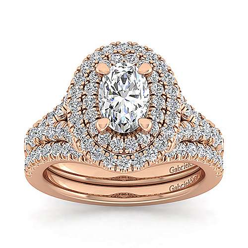 14K Rose Double halo 14K Rose Gold Oval Double Halo Diamond Engagement Ring Surrey Vancouver Canada Langley Burnaby Richmond