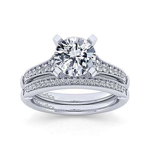 14K White Straight 14K White Gold Round Diamond Engagement Ring Surrey Vancouver Canada Langley Burnaby Richmond