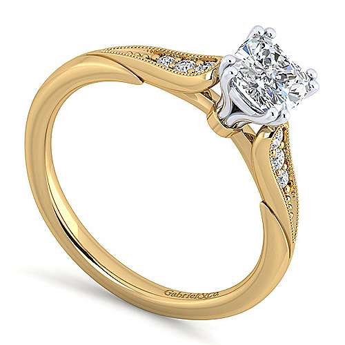 14K WhiteYellow Straight 14K White-Yellow Gold Cushion Cut Diamond Engagement Ring Surrey Vancouver Canada Langley Burnaby Richmond