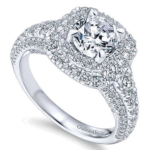 14K White Double halo 14K White Gold Round Diamond Engagement Ring Surrey Vancouver Canada Langley Burnaby Richmond