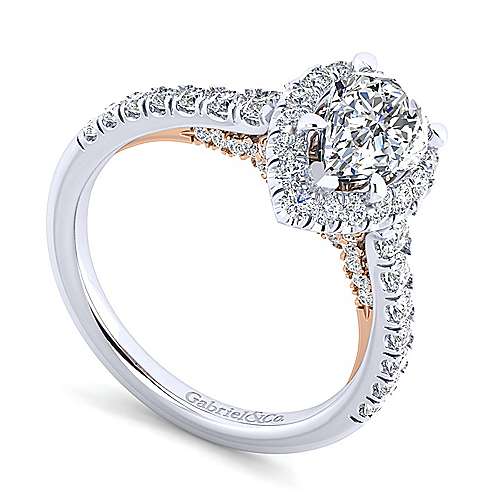 14K WhiteRose Halo 14K White-Rose Gold Pear Halo Diamond Engagement Ring Surrey Vancouver Canada Langley Burnaby Richmond