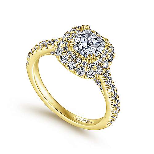 14K Yellow Double halo 14K Yellow Gold Cushion Cut Diamond Engagement Ring Surrey Vancouver Canada Langley Burnaby Richmond