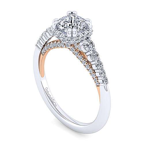 14K WhiteRose Halo 14K White-Rose Gold Hidden Halo Cushion Cut Diamond Engagement Ring Surrey Vancouver Canada Langley Burnaby Richmond