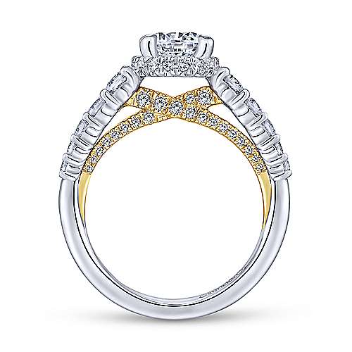 14K WhiteYellow Halo 14K White-Yellow Gold Hidden Halo Round Diamond Engagement Ring Surrey Vancouver Canada Langley Burnaby Richmond