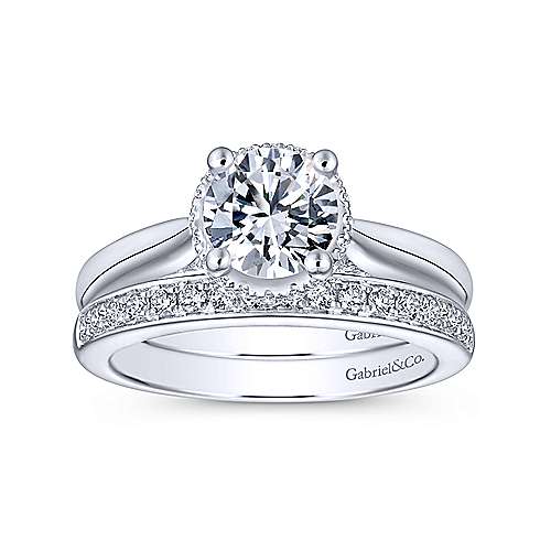 14K White Halo 14K White Gold Round Diamond Engagement Ring Surrey Vancouver Canada Langley Burnaby Richmond