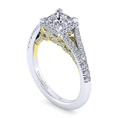 14K WhiteYellow Split shank 14K White-Yellow Gold Princess Cut Diamond Engagement Ring Surrey Vancouver Canada Langley Burnaby Richmond