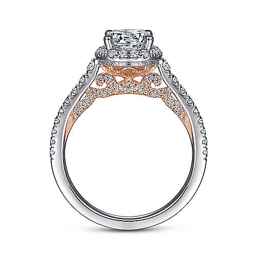 14K WhiteRose Halo 14K White-Rose Gold Round Halo Diamond Engagement Ring Surrey Vancouver Canada Langley Burnaby Richmond