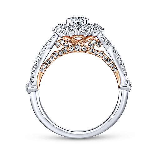 14K WhiteRose Double halo 14K White-Rose Gold Cushion Double Halo Round Diamond Engagement Ring Surrey Vancouver Canada Langley Burnaby Richmond