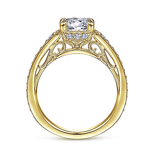 14K Yellow Halo 14K Yellow Gold Round Diamond Engagement Ring Surrey Vancouver Canada Langley Burnaby Richmond