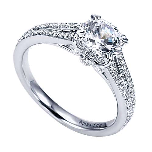 18K White Split shank 18K White Gold Round Split Shank Diamond Engagement Ring Surrey Vancouver Canada Langley Burnaby Richmond