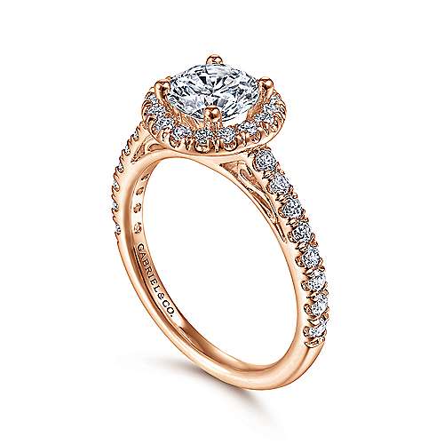 14K Rose Halo 14K Rose Gold Round Halo Diamond Engagement Ring Surrey Vancouver Canada Langley Burnaby Richmond