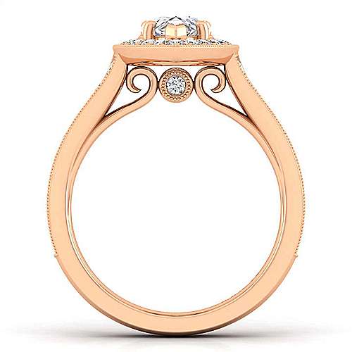 14K Rose Halo Vintage Inspired 14K Rose Gold Pear Shape Halo Diamond Engagement Ring Surrey Vancouver Canada Langley Burnaby Richmond