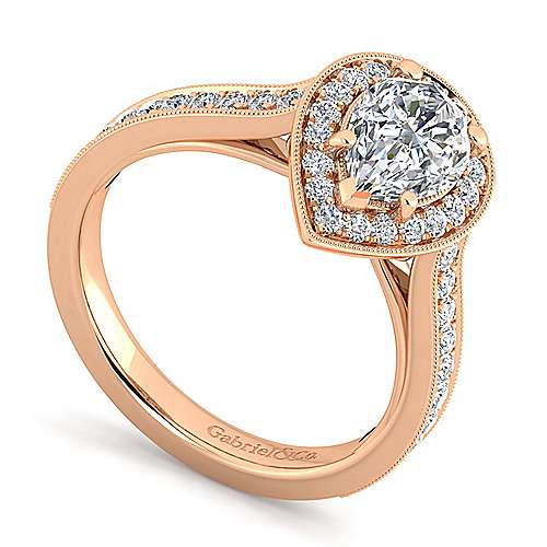 14K Rose Halo Vintage Inspired 14K Rose Gold Pear Shape Halo Diamond Engagement Ring Surrey Vancouver Canada Langley Burnaby Richmond