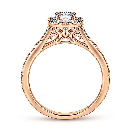 14K Rose Halo Vintage Inspired 14K Rose Gold Round Halo Diamond Engagement Ring Surrey Vancouver Canada Langley Burnaby Richmond