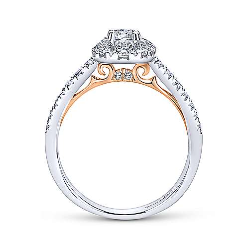 14K WhiteRose Halo 14K White-Rose Gold Round Halo Complete Diamond Engagement Ring Surrey Vancouver Canada Langley Burnaby Richmond