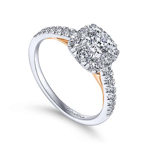 14K WhiteRose Halo 14K White-Rose Gold Round Halo Complete Diamond Engagement Ring Surrey Vancouver Canada Langley Burnaby Richmond