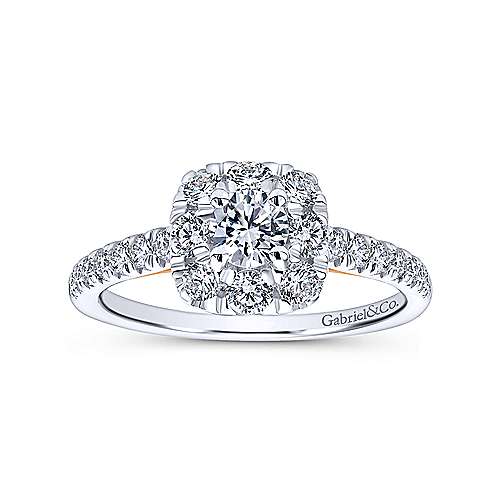 14K WhiteRose Halo 14K White-Rose Gold Round Halo Complete Diamond Engagement Ring Surrey Vancouver Canada Langley Burnaby Richmond