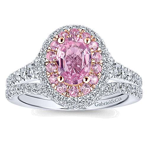 14K WhiteRose Double halo 14K White-Rose Gold Oval Complete Diamond Engagement Ring Surrey Vancouver Canada Langley Burnaby Richmond