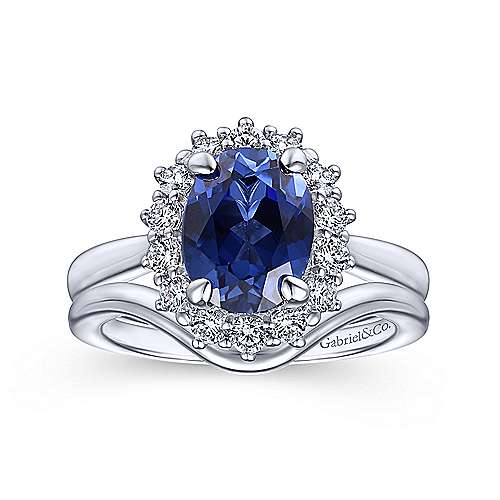 14K White Halo 14K White Gold Oval Halo Sapphire and Diamond Engagement Ring Surrey Vancouver Canada Langley Burnaby Richmond