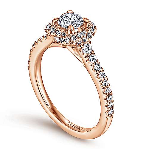 14K Rose Halo 14K Rose Gold Round Halo Complete Diamond Engagement Ring Surrey Vancouver Canada Langley Burnaby Richmond