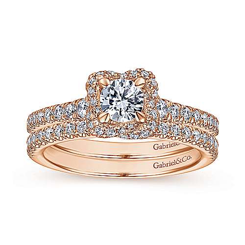 14K Rose Halo 14K Rose Gold Round Halo Complete Diamond Engagement Ring Surrey Vancouver Canada Langley Burnaby Richmond